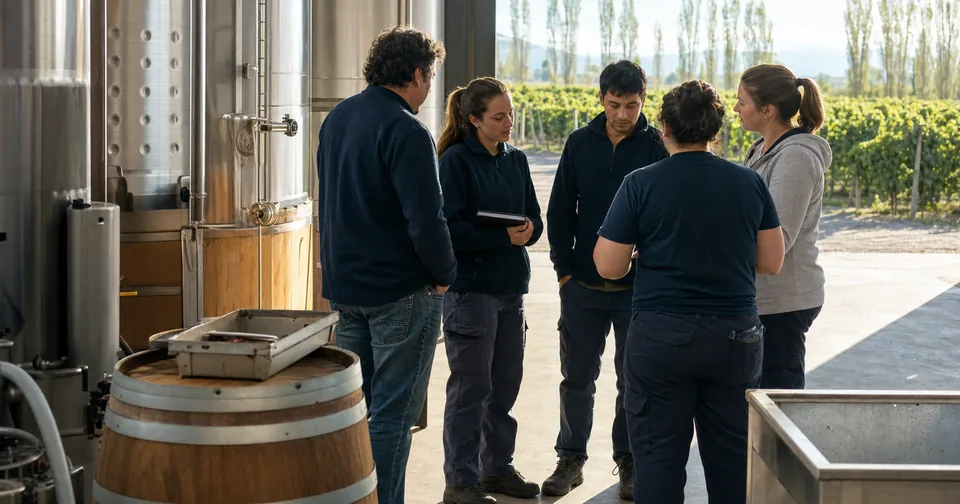 Equipo de trabajo en una bodega de Mendoza